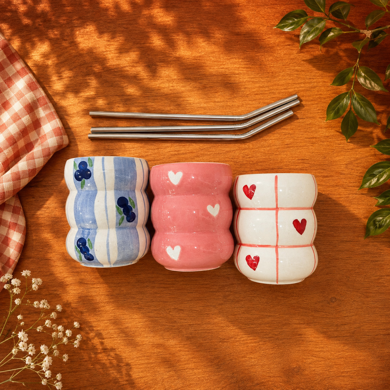 Ceramic Bubble Tumbler Set of 3 – Matching Cups & Straws