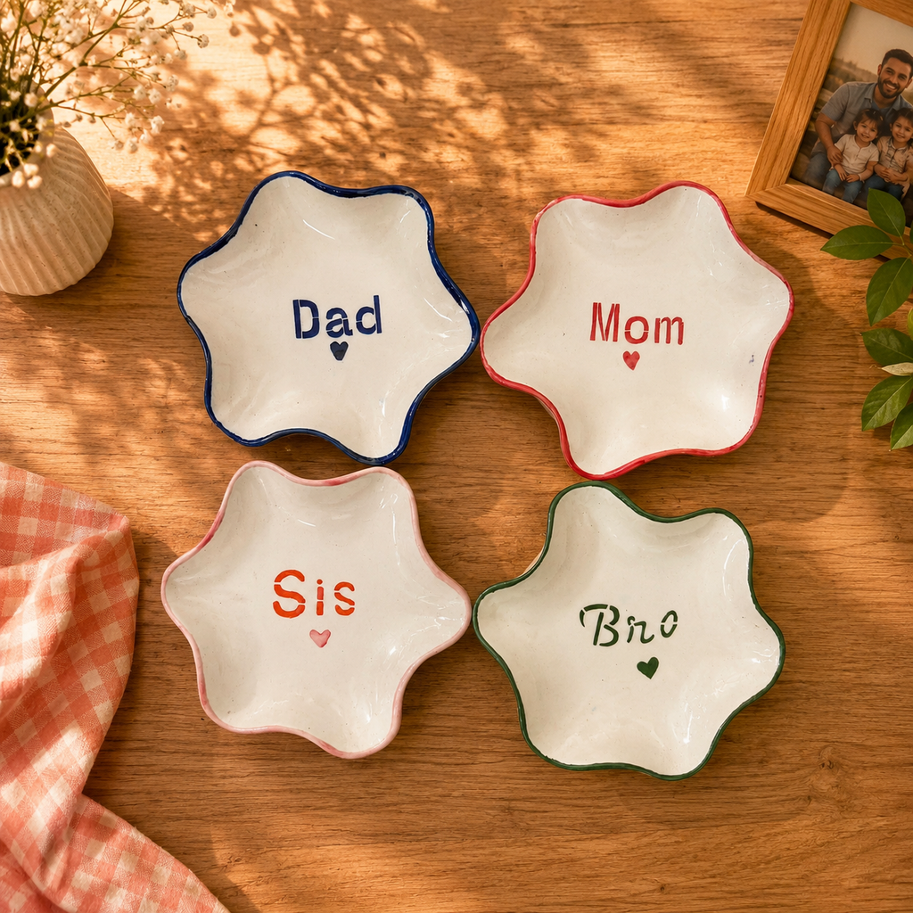 Ceramic Family Mug & Saucer Set of 4 – Mom Dad Sis Bro