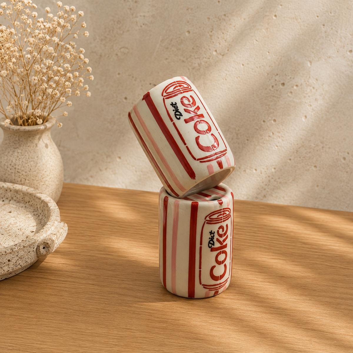 Diet Coke Tumblers Set of 2 – Ceramic Sippers with Straws