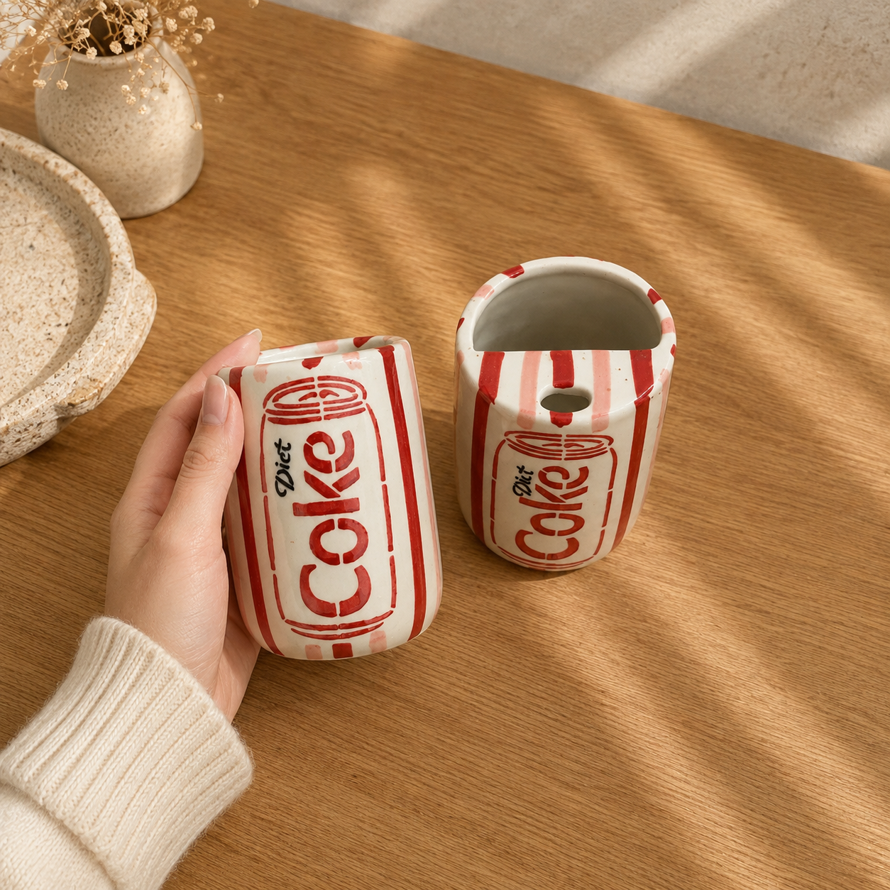 Diet Coke Tumblers Set of 2 – Ceramic Sippers with Straws