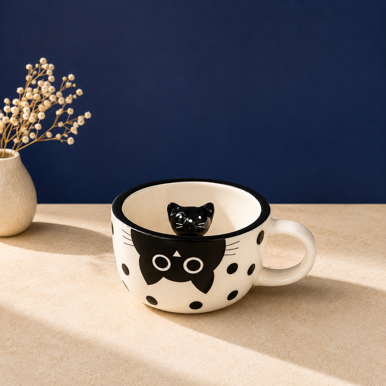 Black & White Cat Mugs – Set of 2 with 3D Cats Inside
