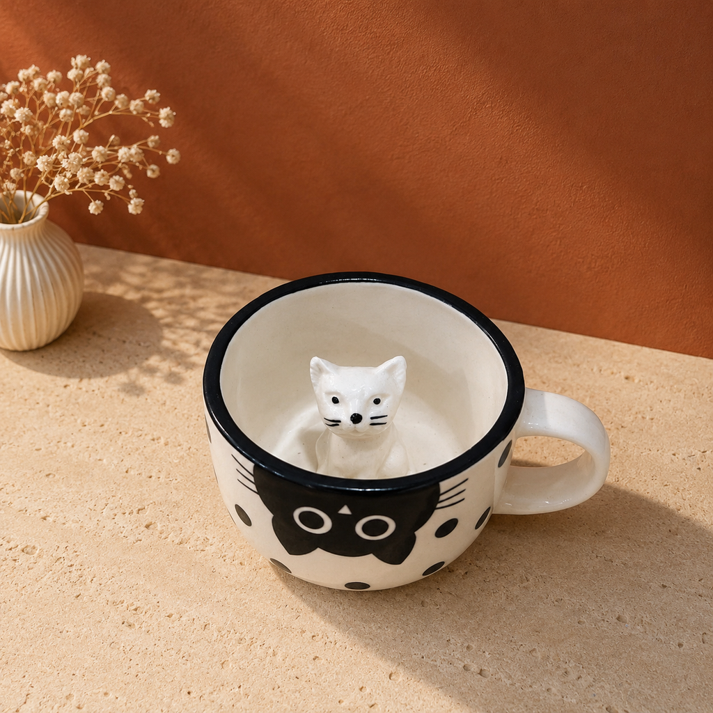 White Cat Mug – 3D Cat Inside Cute Ceramic Coffee Mug