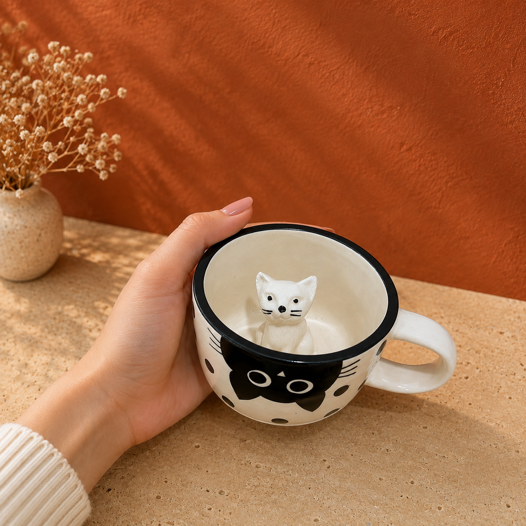 White Cat Mug – 3D Cat Inside Cute Ceramic Coffee Mug