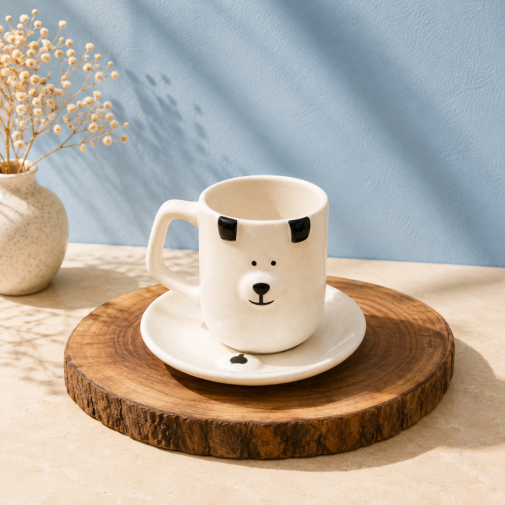 Bear Mug & Saucer Set – Cute Handmade Ceramic Coffee Cup