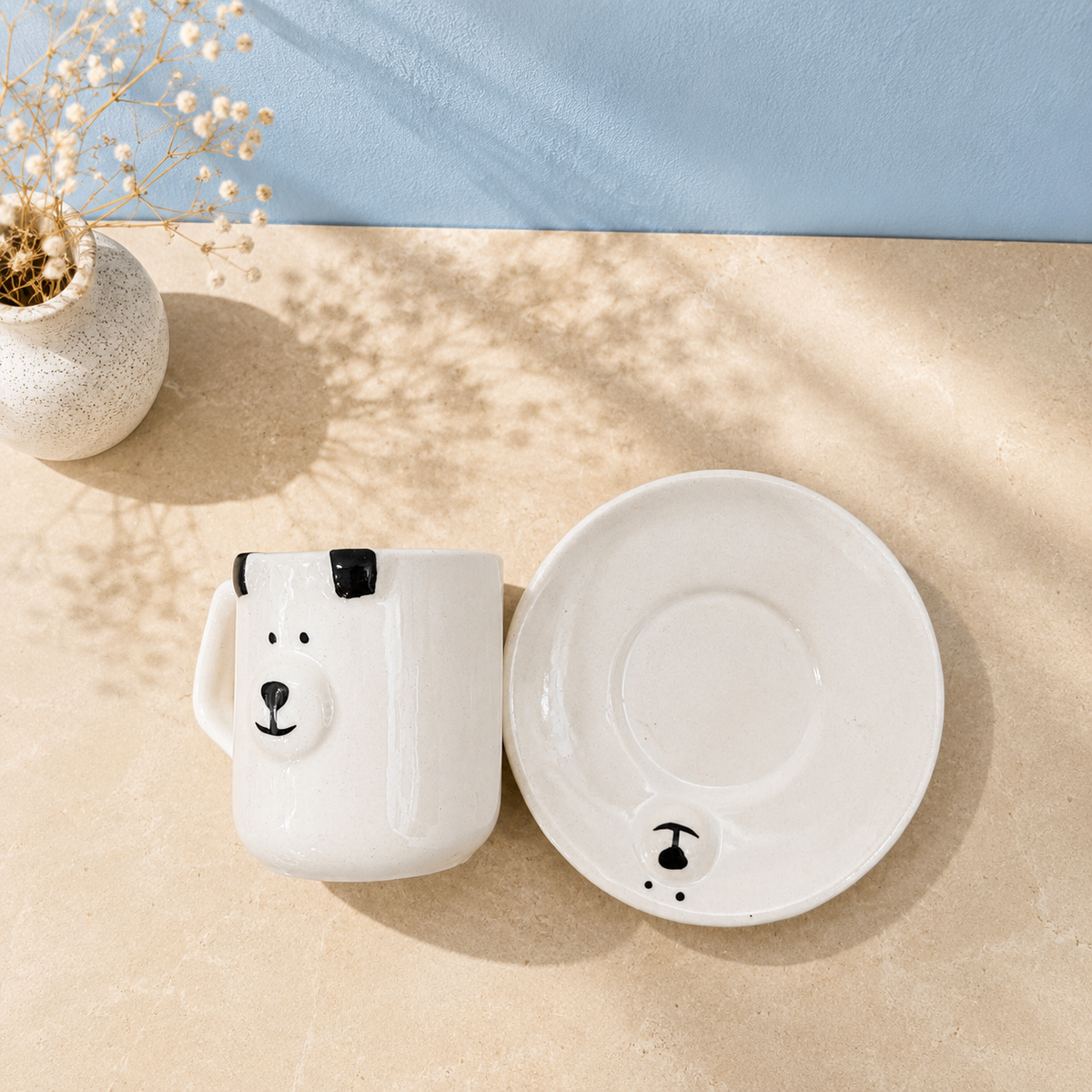 Bear Mug & Saucer Set – Cute Handmade Ceramic Coffee Cup