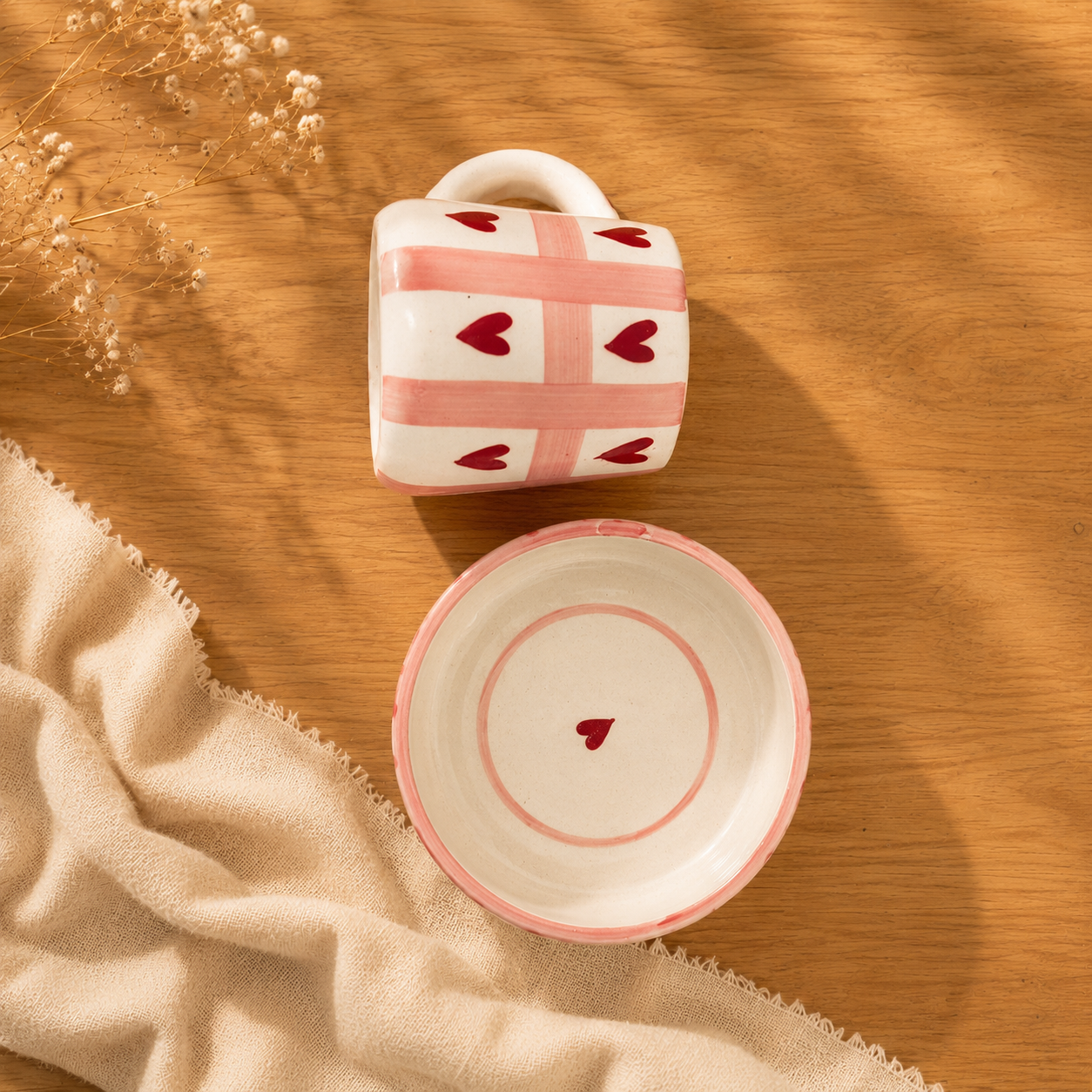 Handpainted Ceramic Heart Mug & Bowl Set