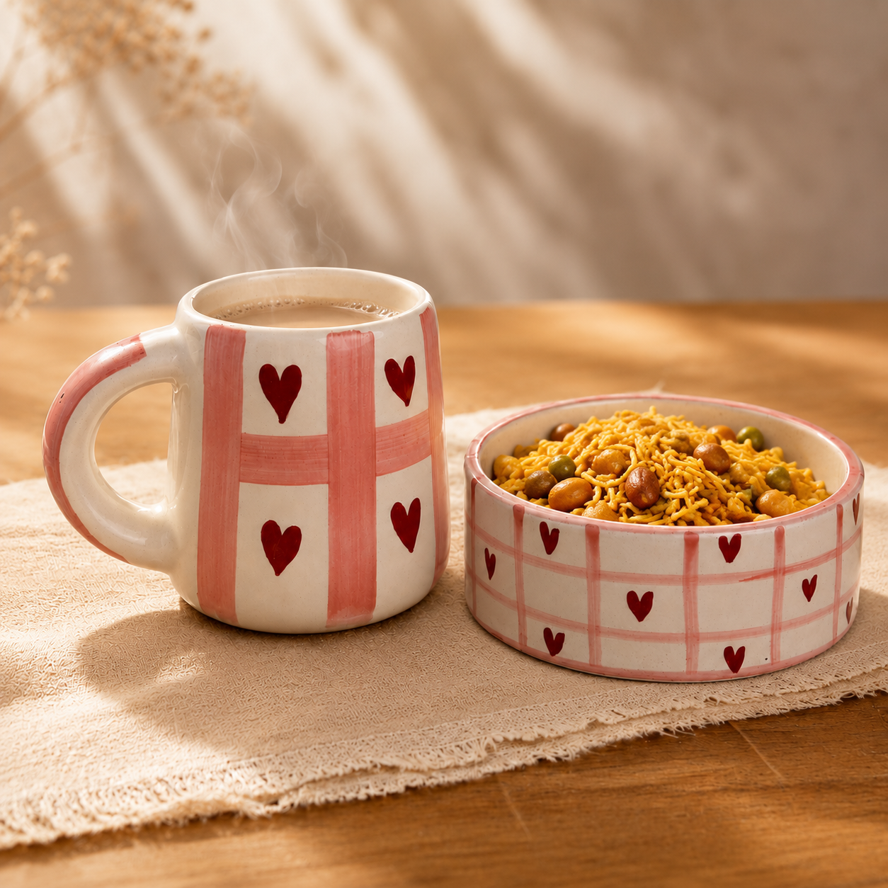 Handpainted Ceramic Heart Mug & Bowl Set