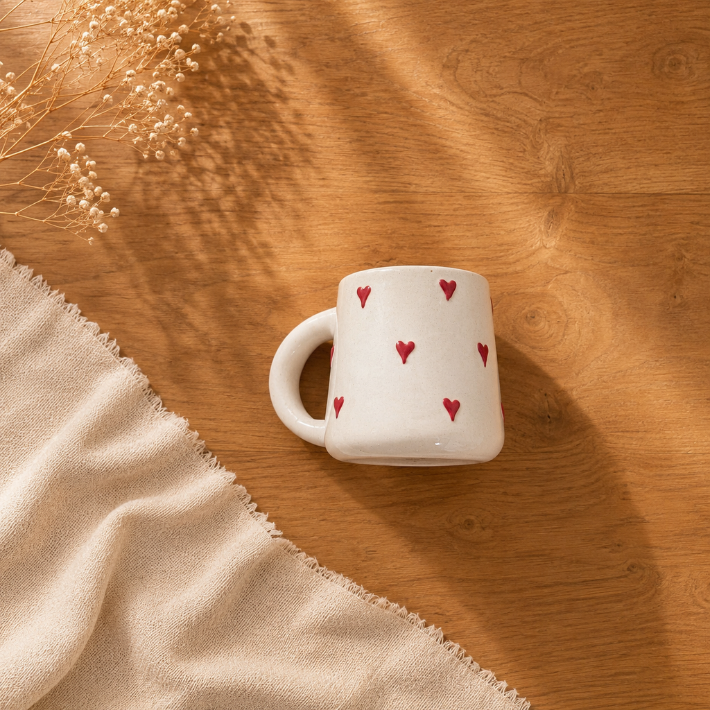 Handpainted Ceramic Scattered Heart Coffee Mug