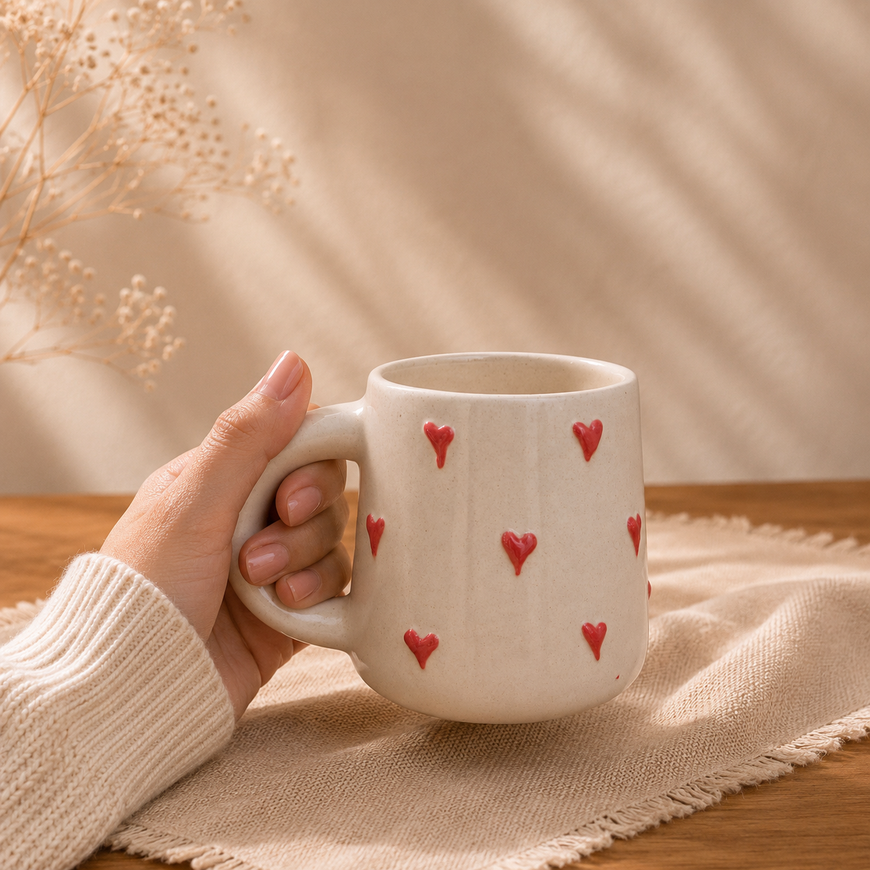 Handpainted Ceramic Scattered Heart Coffee Mug