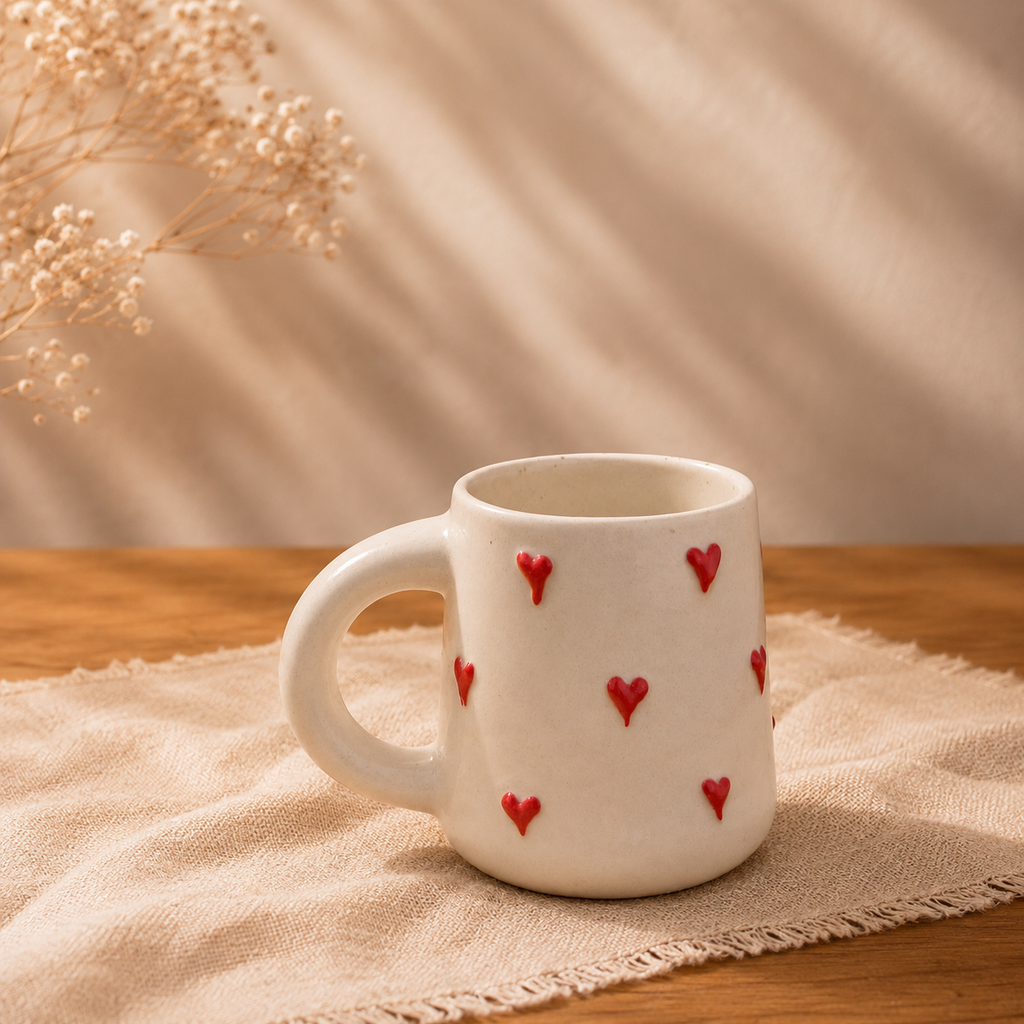 Handpainted Ceramic Scattered Heart Coffee Mug