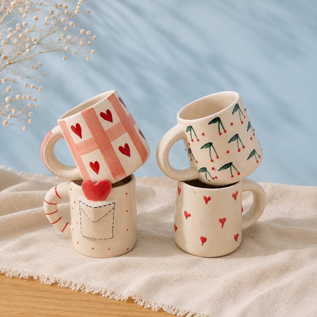 Handpainted Ceramic Mug Collection — Set of 4
