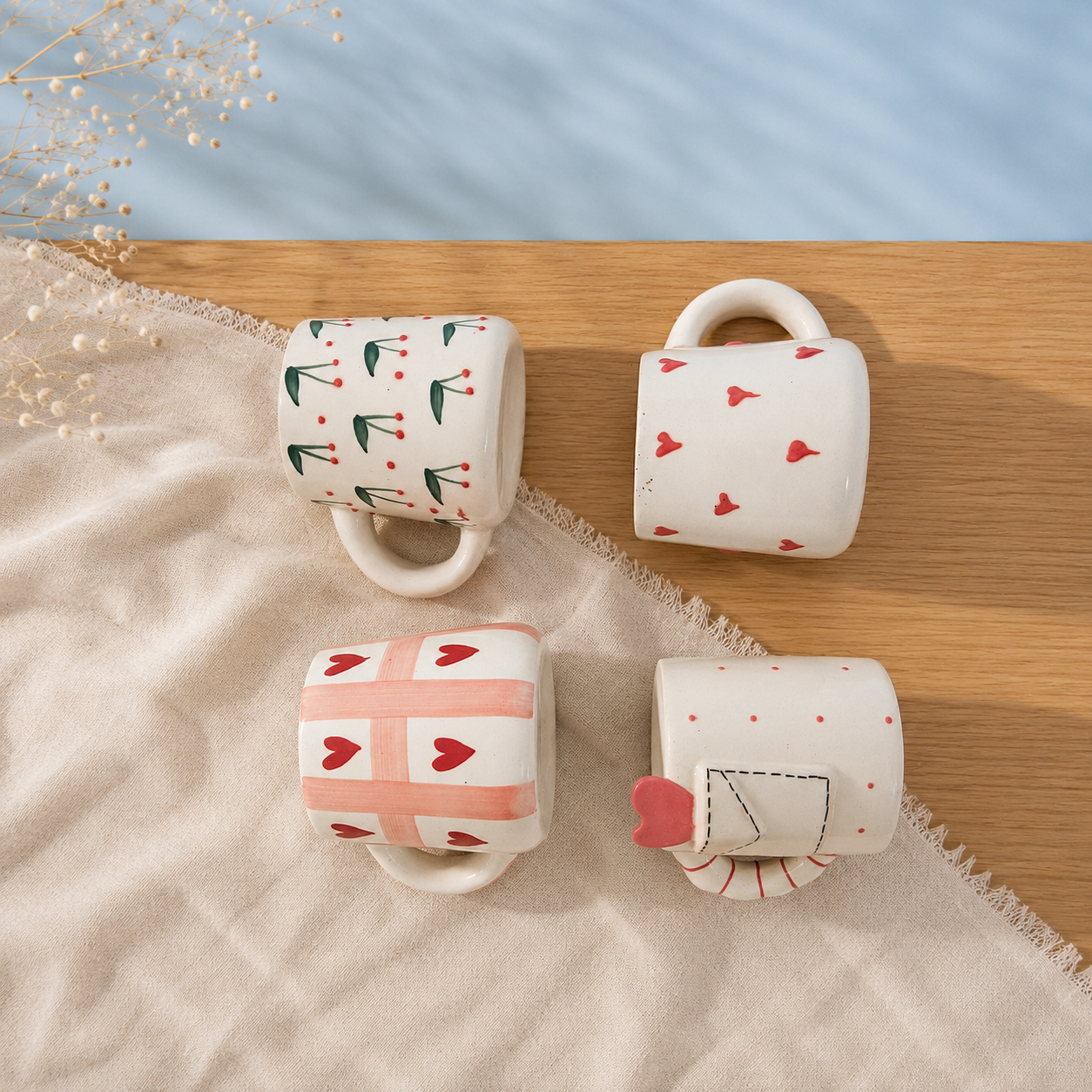 Handpainted Ceramic Mug Collection — Set of 4