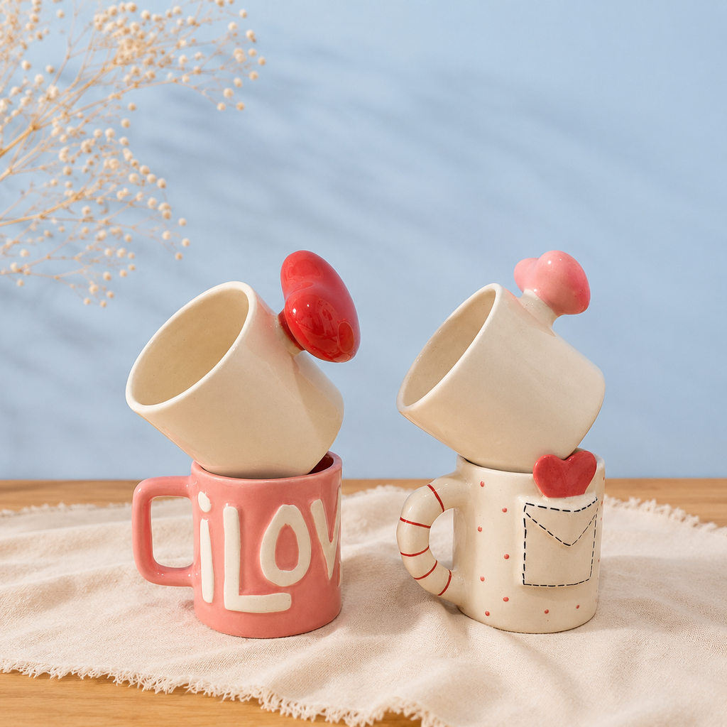 Ceramic Heart Mug Collection — Set of 4