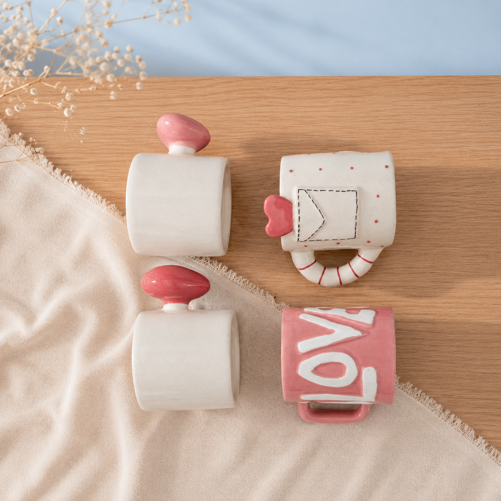 Ceramic Heart Mug Collection — Set of 4