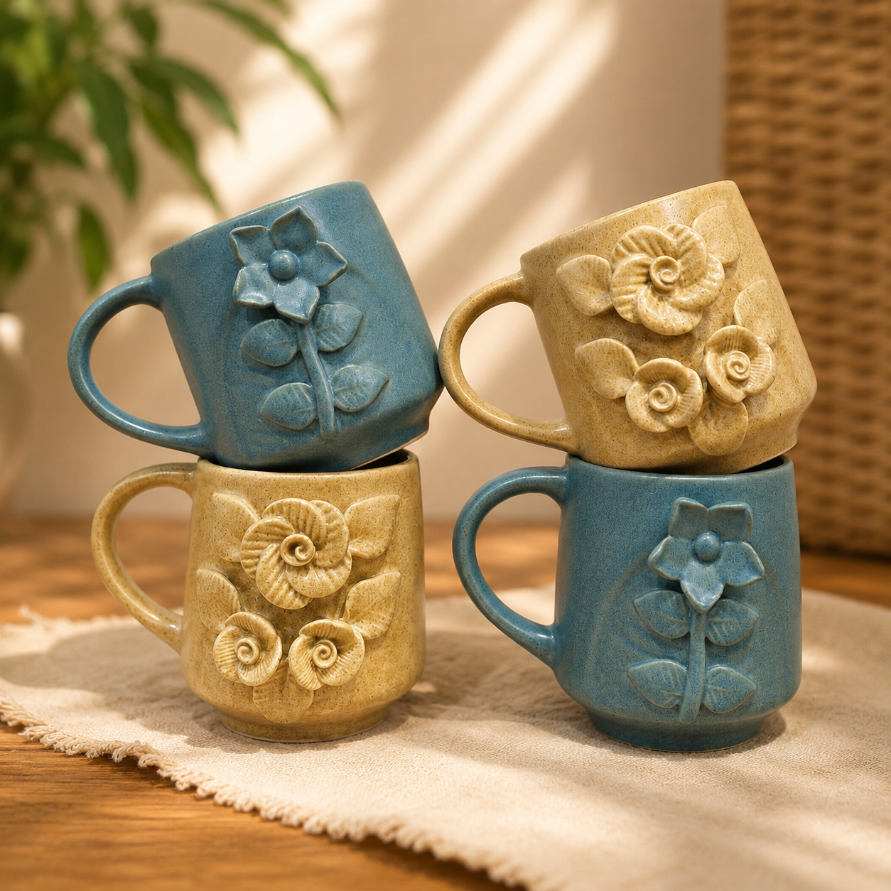 Set of 4 Flower Bloom Mug Set
