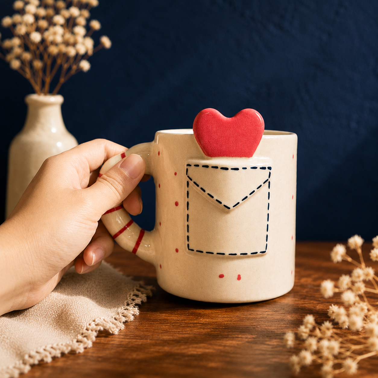 Handpainted Ceramic Love Letter Mug with 3D Heart