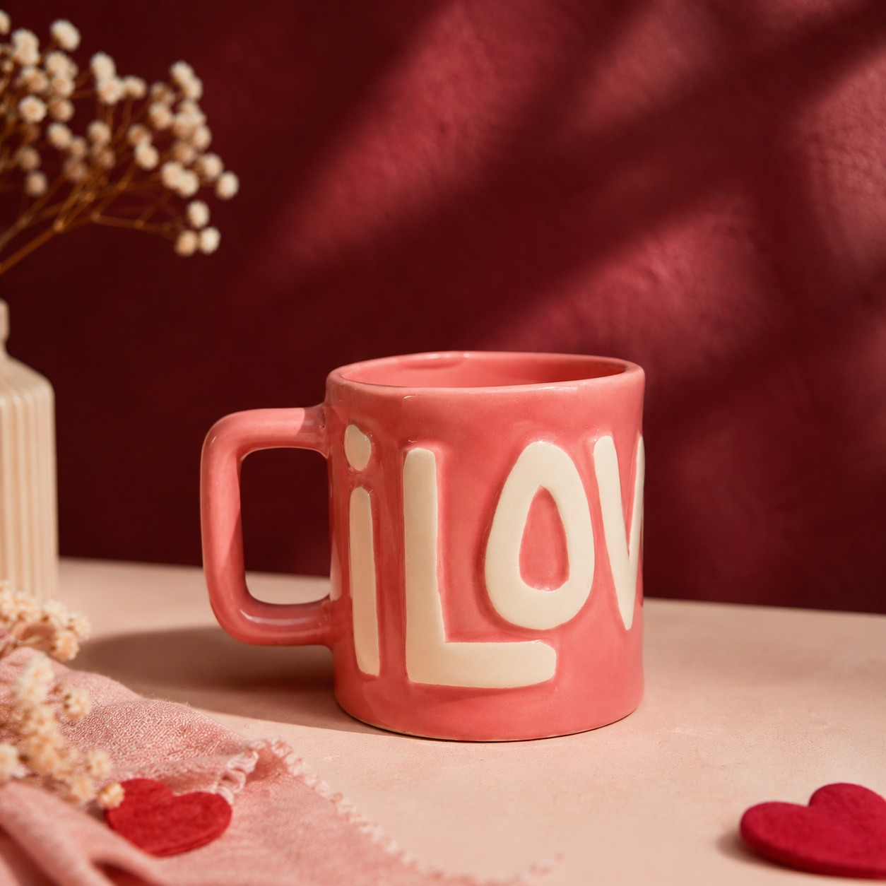 Embossed "I Love You" Ceramic Coffee Mug