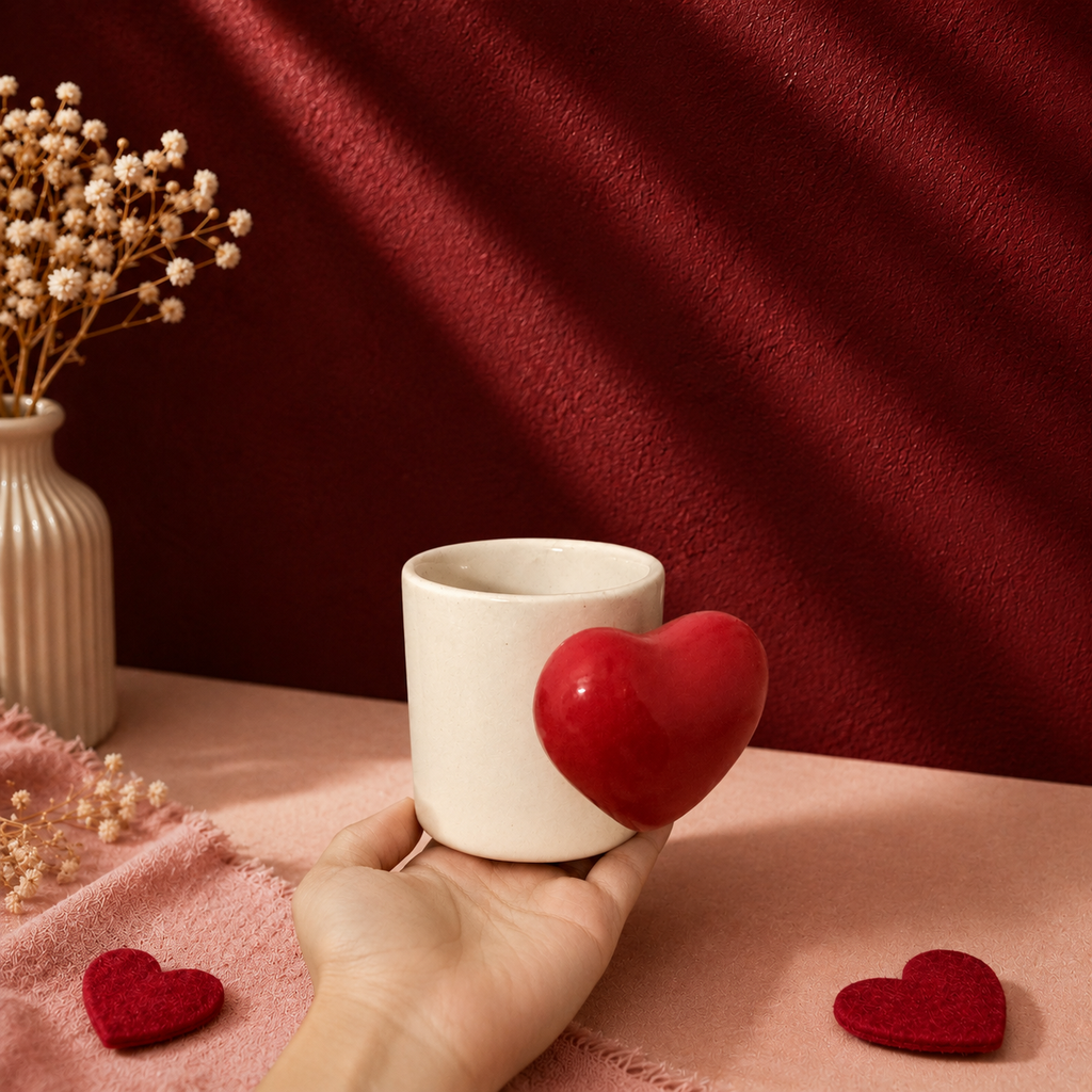 Ceramic Mug with Oversized 3D Heart Accent