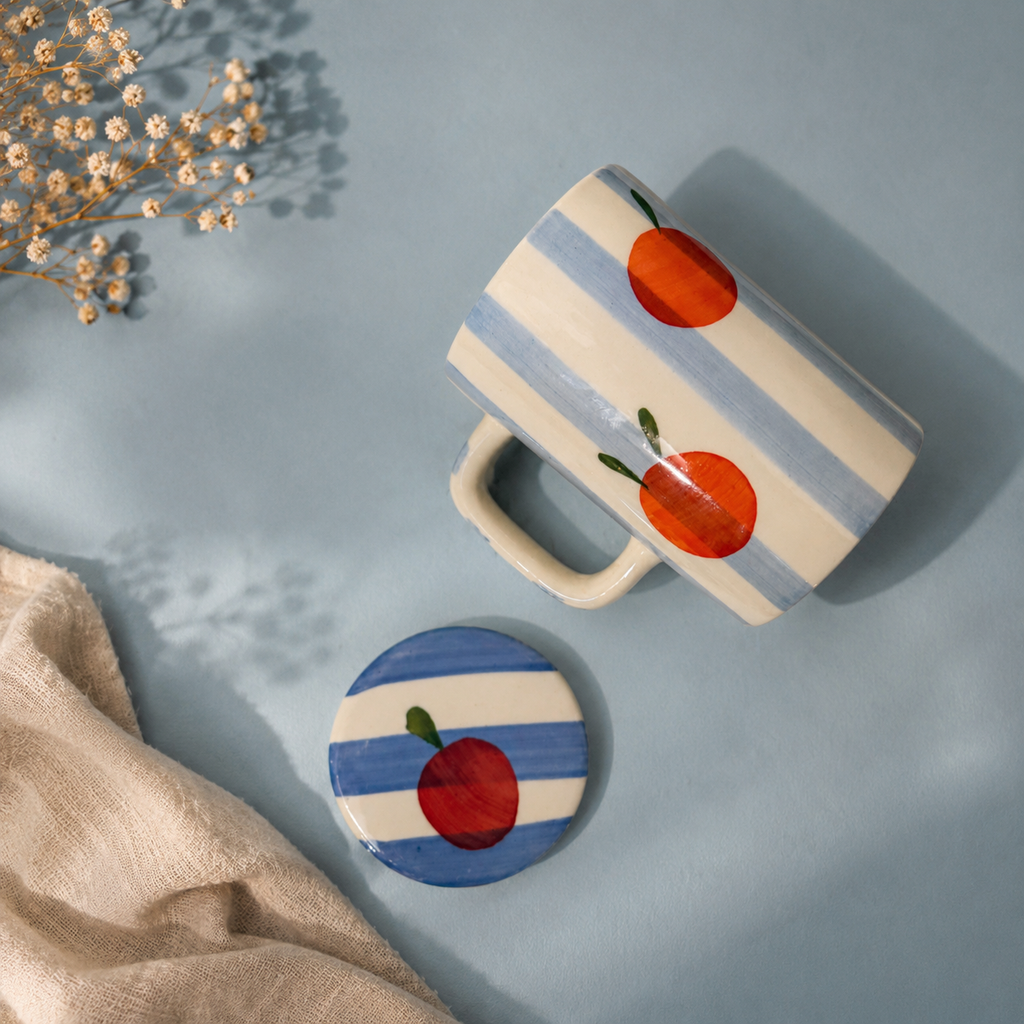 Orange Fruit Print Ceramic Mug with Lid | Ghar Vibes