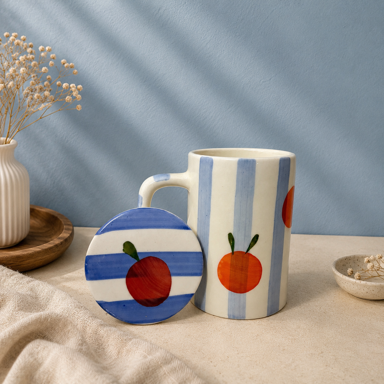 Orange Fruit Print Ceramic Mug with Lid | Ghar Vibes