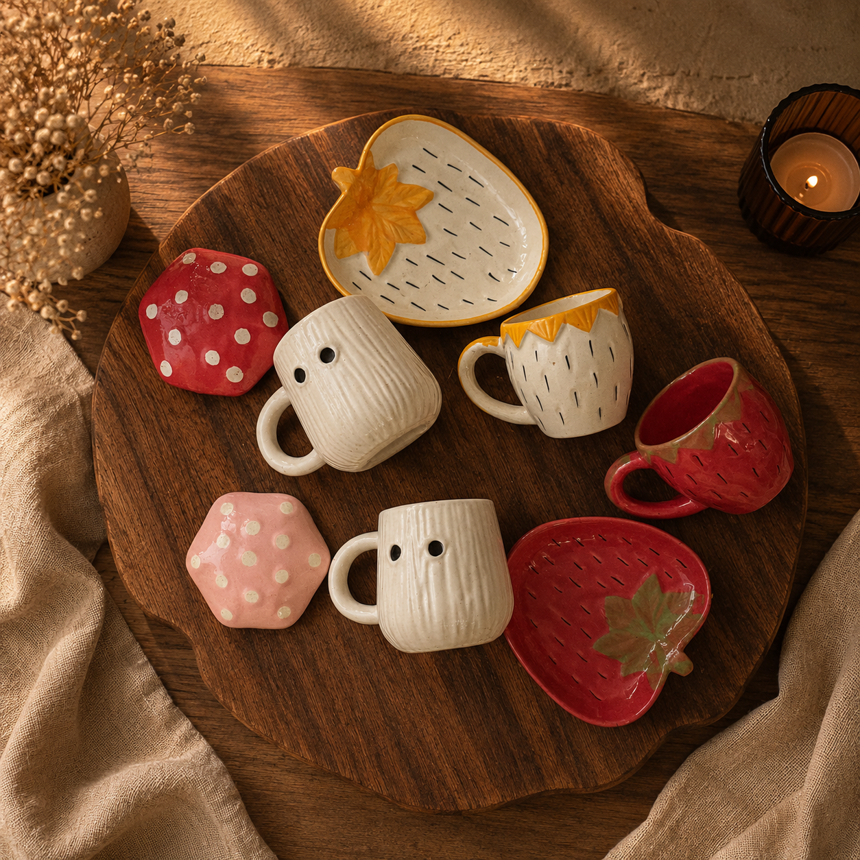 Set of 4 | Mushroom & Strawberry Mug Set |