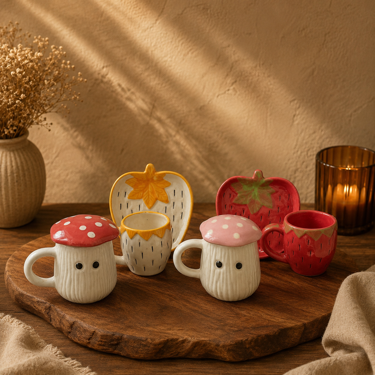 Set of 4 | Mushroom & Strawberry Mug Set |
