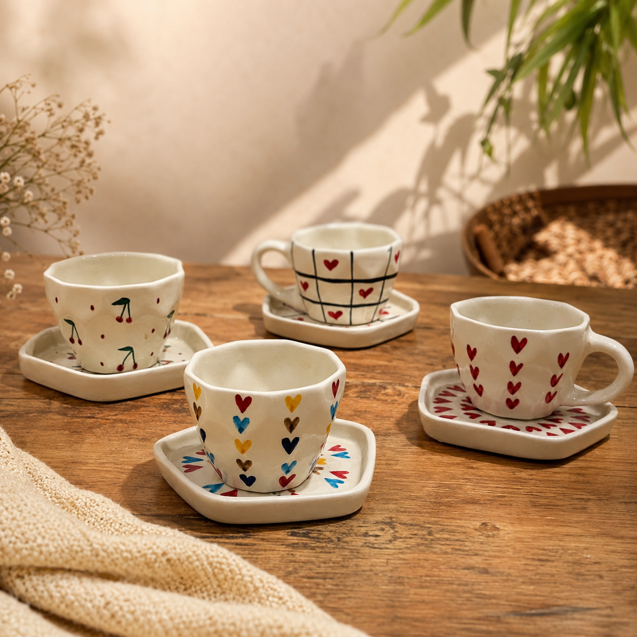 Set of 4 Handmade Happiness Cup Set