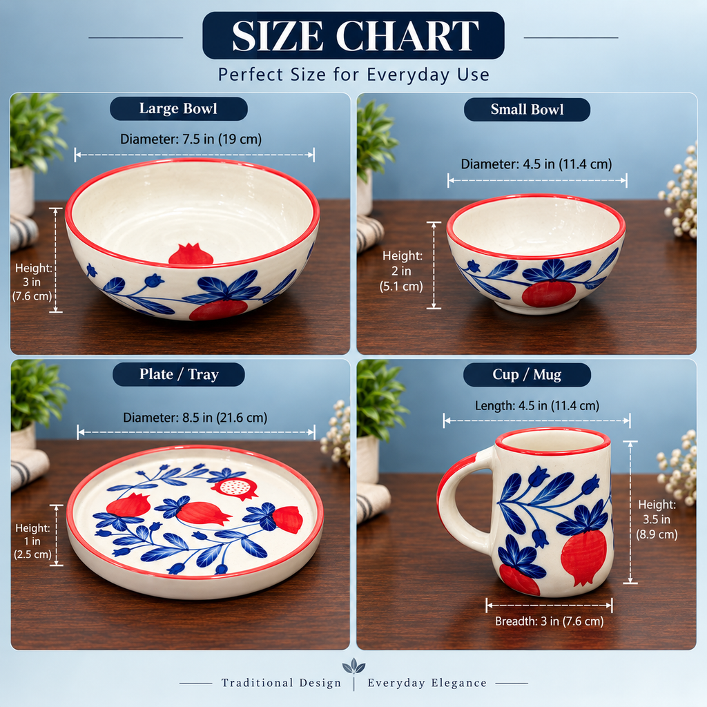 Ceramic Dinner Set for 2 – Handpainted Pomegranate 9 Pcs