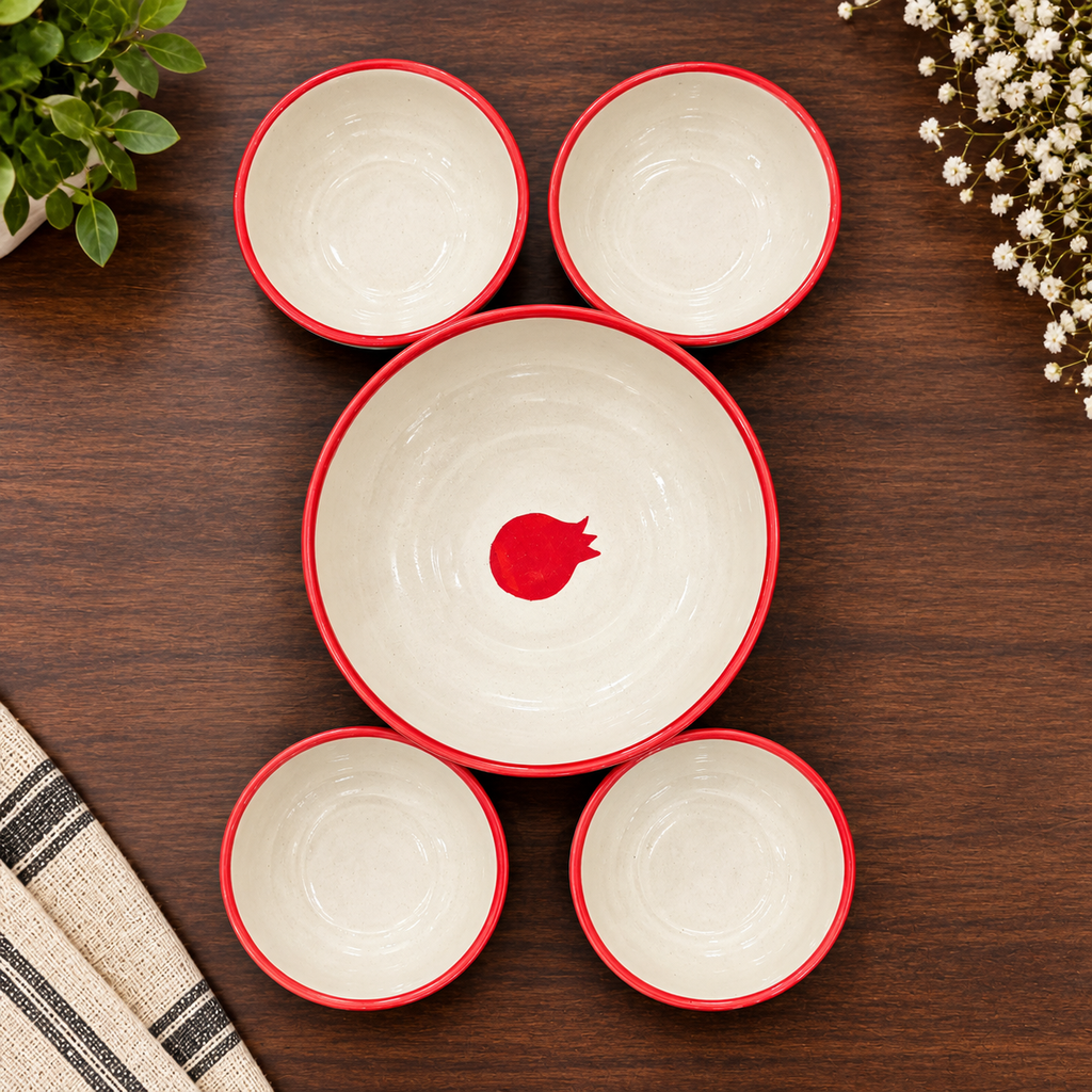 Ceramic Dinner Set for 2 – Handpainted Pomegranate 9 Pcs