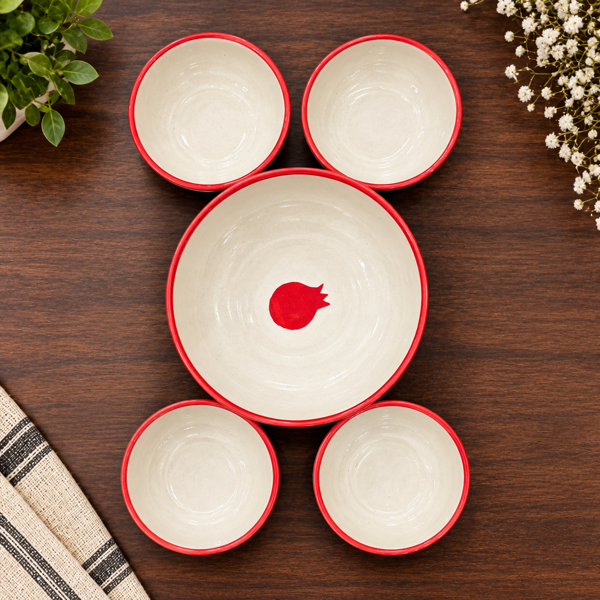 Ceramic Dinner Set for 2 – Handpainted Pomegranate 9 Pcs