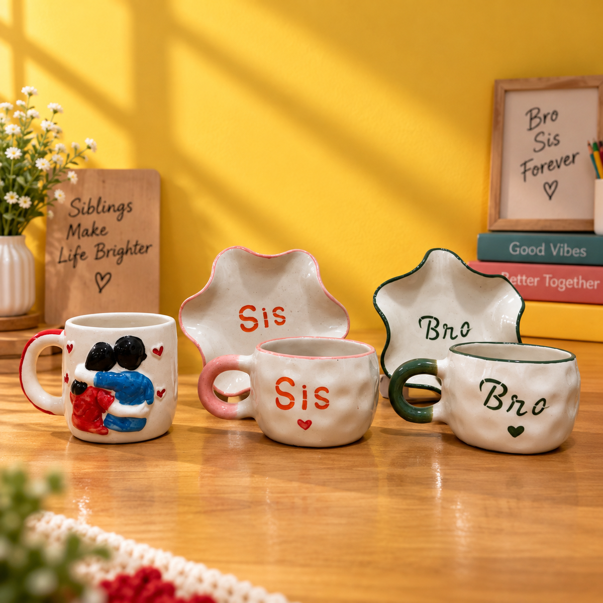 Bro & Sis Ceramic Mug Set – Rakhi Gift | Ghar Vibes