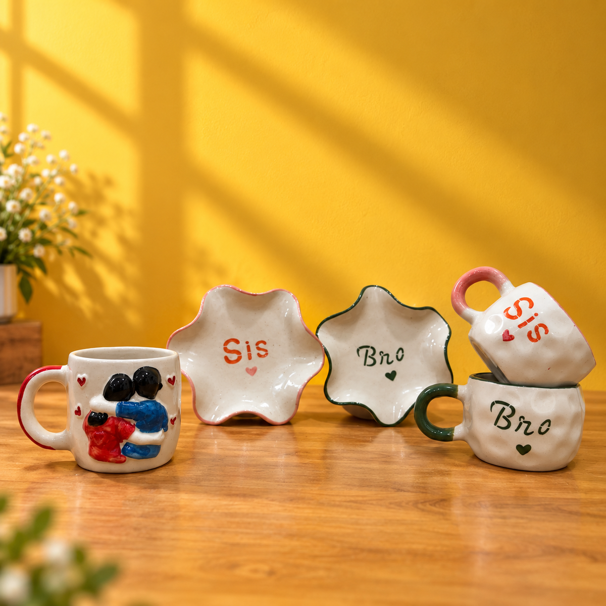 Bro & Sis Ceramic Mug Set – Rakhi Gift | Ghar Vibes