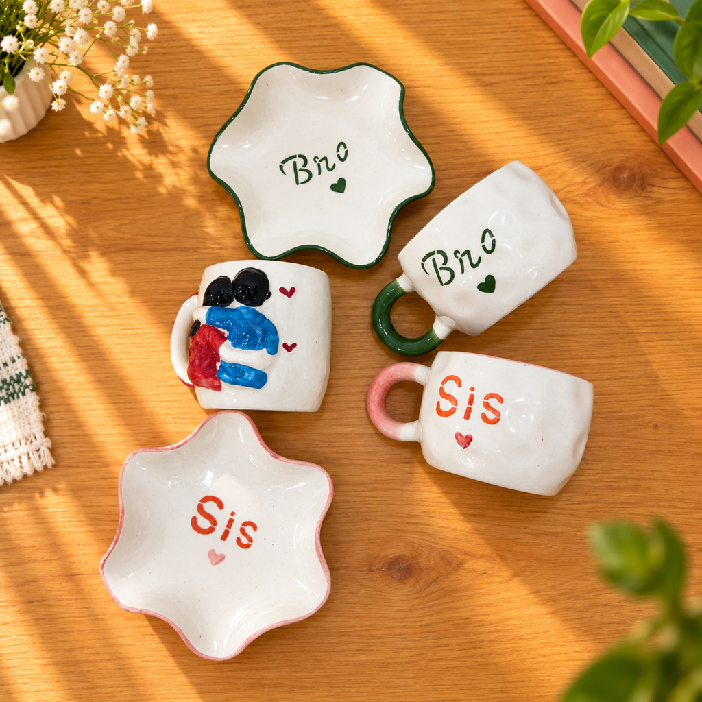 Bro & Sis Ceramic Mug Set – Rakhi Gift | Ghar Vibes
