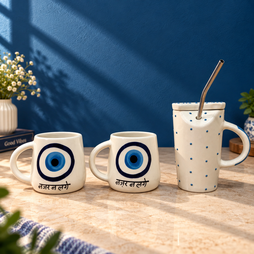 Evil Eye Nazar Ceramic Mug & Sipper Set | Ghar Vibes