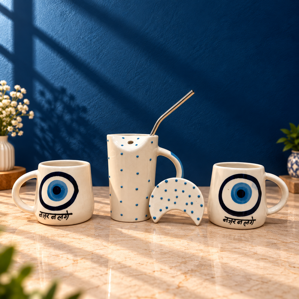 Evil Eye Nazar Ceramic Mug & Sipper Set | Ghar Vibes