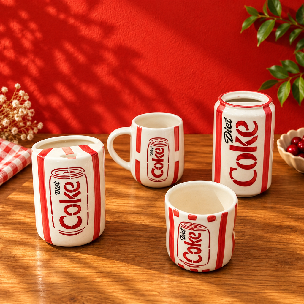 Retro Cola Can Coffee Mug Set of 4 – Ceramic Novelty