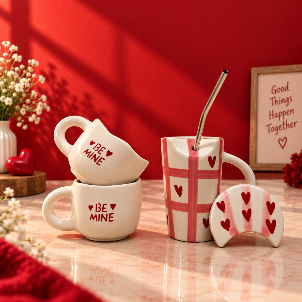Be Mine Valentine Ceramic Mug & Sipper Set | Ghar Vibes