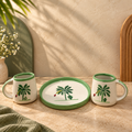 Palm Tree Ceramic Mug & Plate Set – Hand-Painted | Ghar Vibes