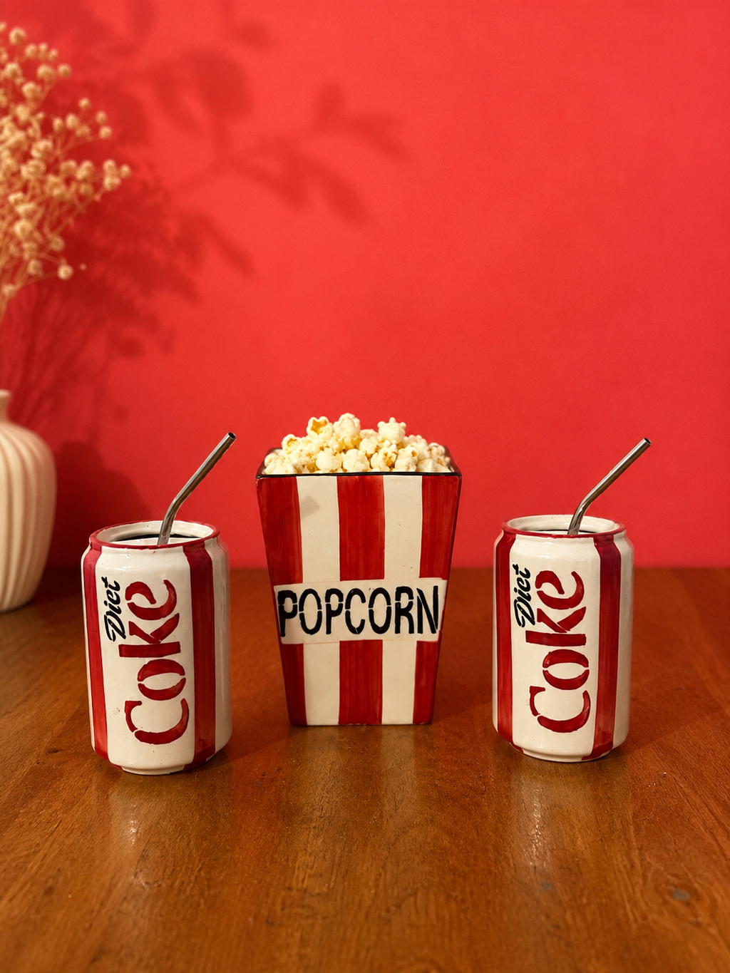 Movie Night Set – Ceramic Popcorn Bucket & 2 Coke Can Cups