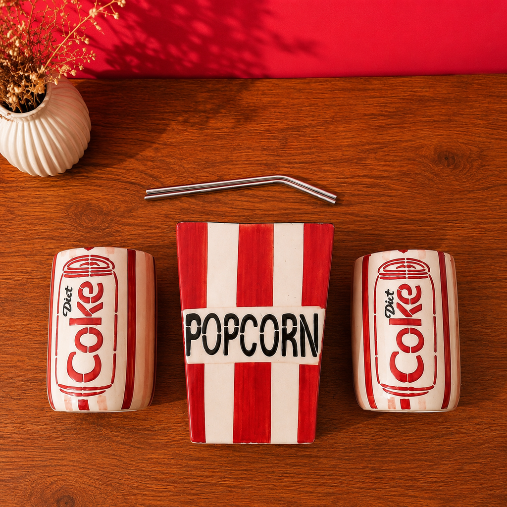 Ceramic Movie Night Set – Popcorn Bucket & Retro Cola Cups