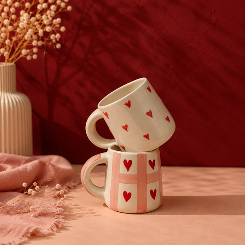 Handpainted Ceramic Heart Mug Set of 2