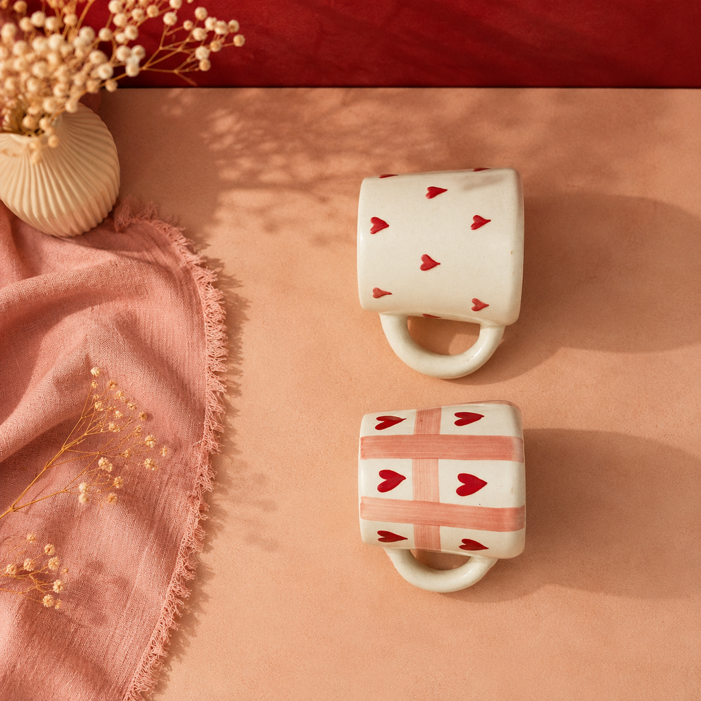 Handpainted Ceramic Heart Mug Set of 2