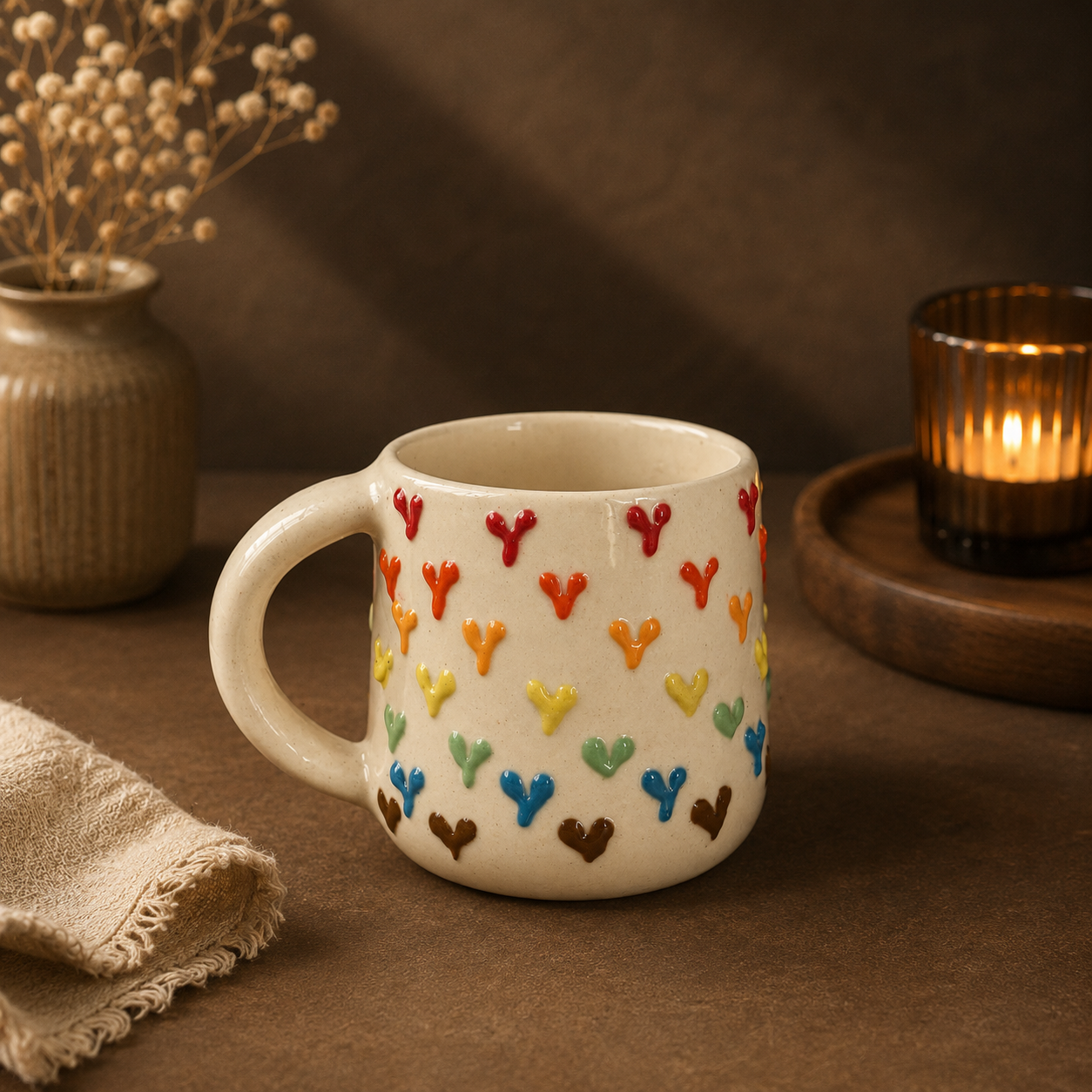 The "Rainbow Rows" Heart Mug