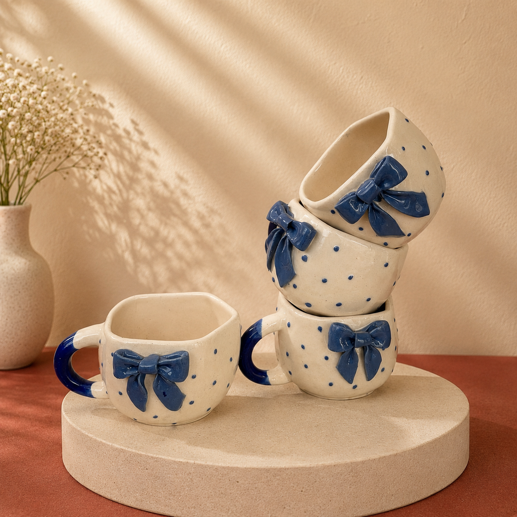 The "Little Blue Bow" Mug Set (Set of 4)