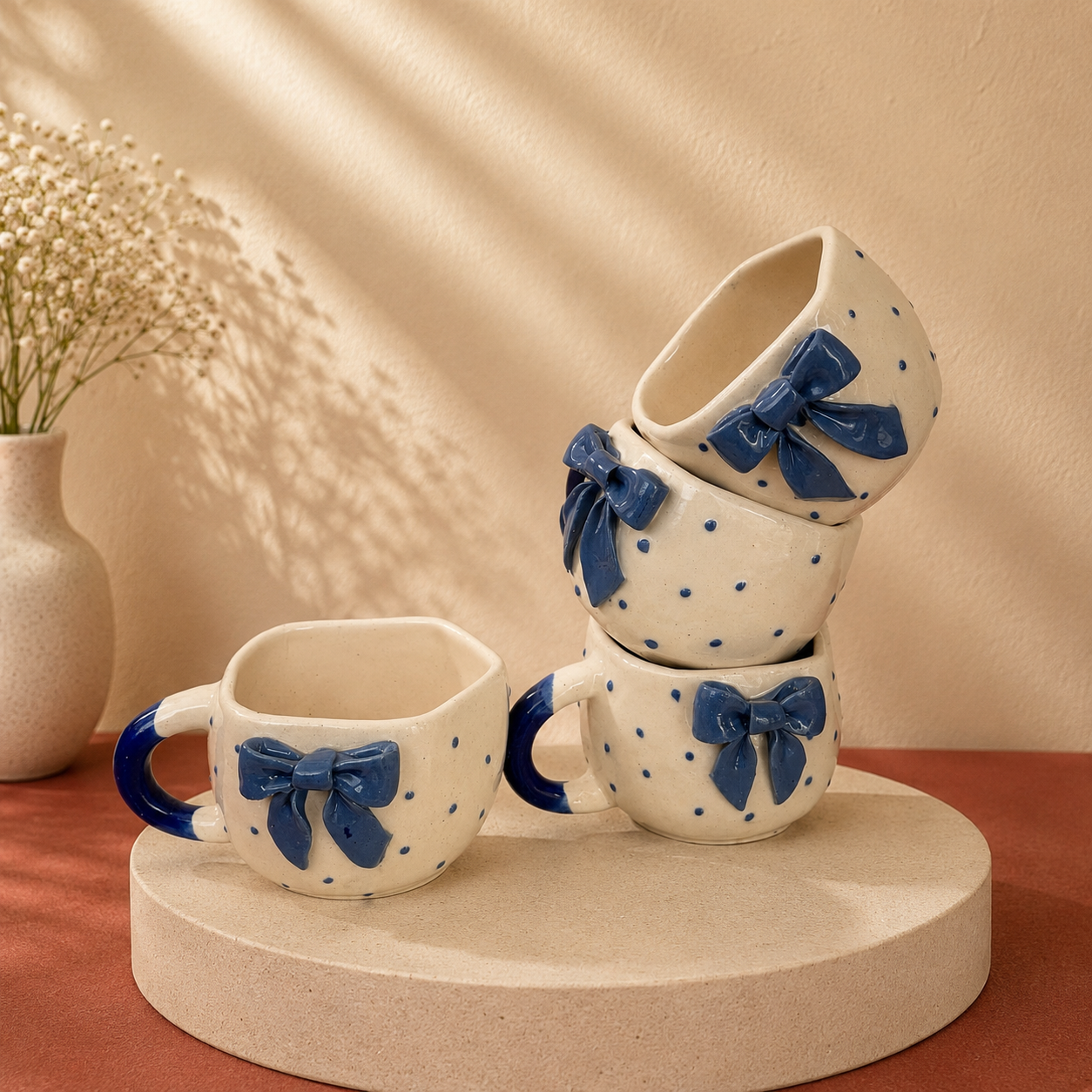 The "Little Blue Bow" Mug Set (Set of 4)