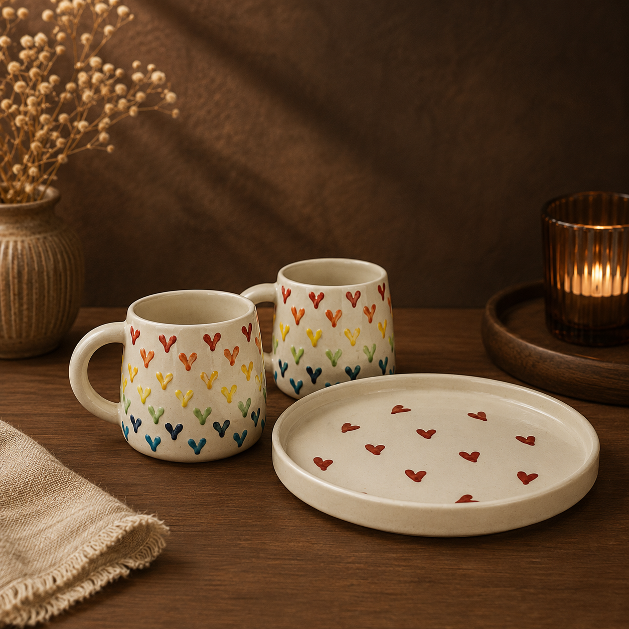 The "Rainbow Heart" Mug & Tray Set