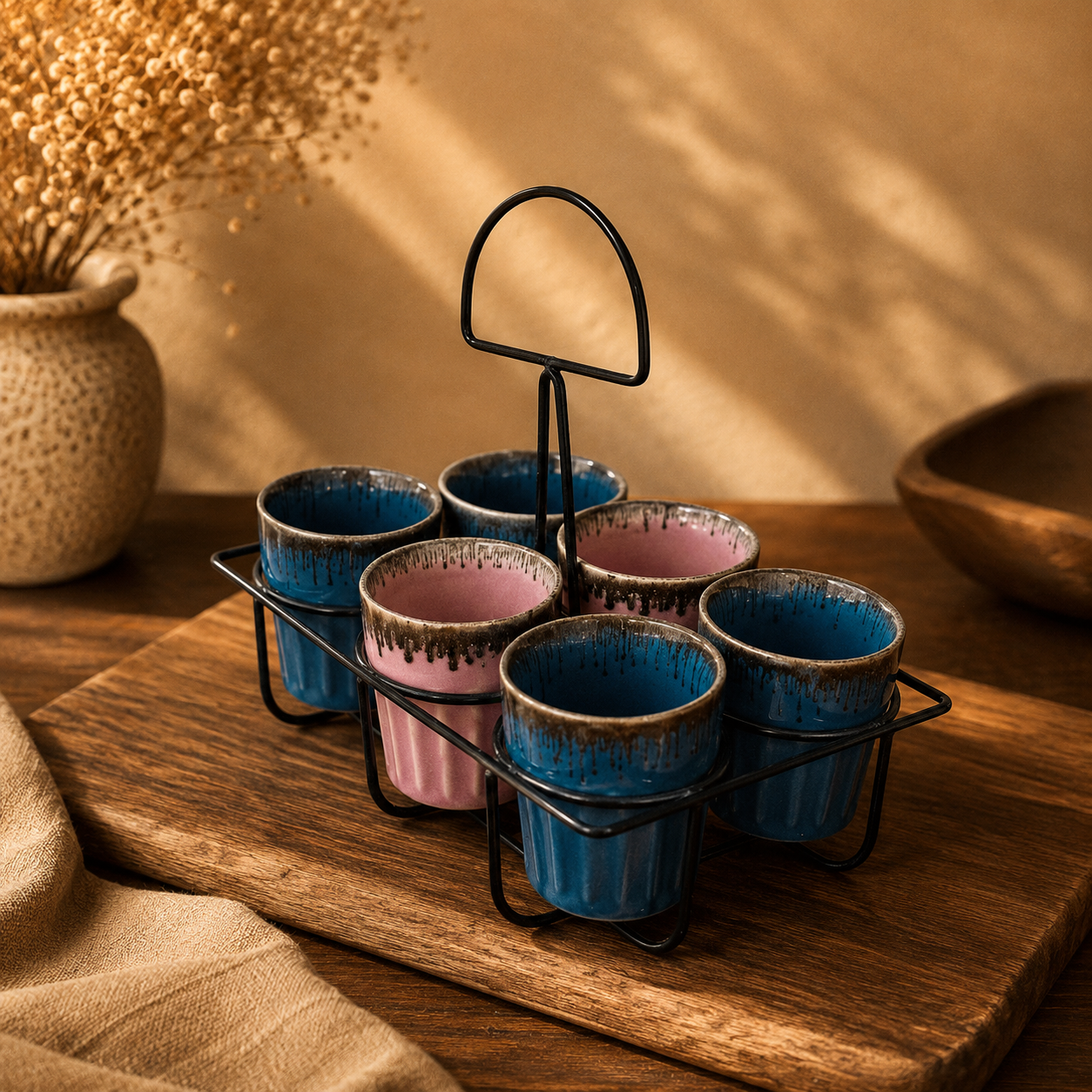 The "Rustic Drip" Chai Kulhad Set of 6 & Caddy