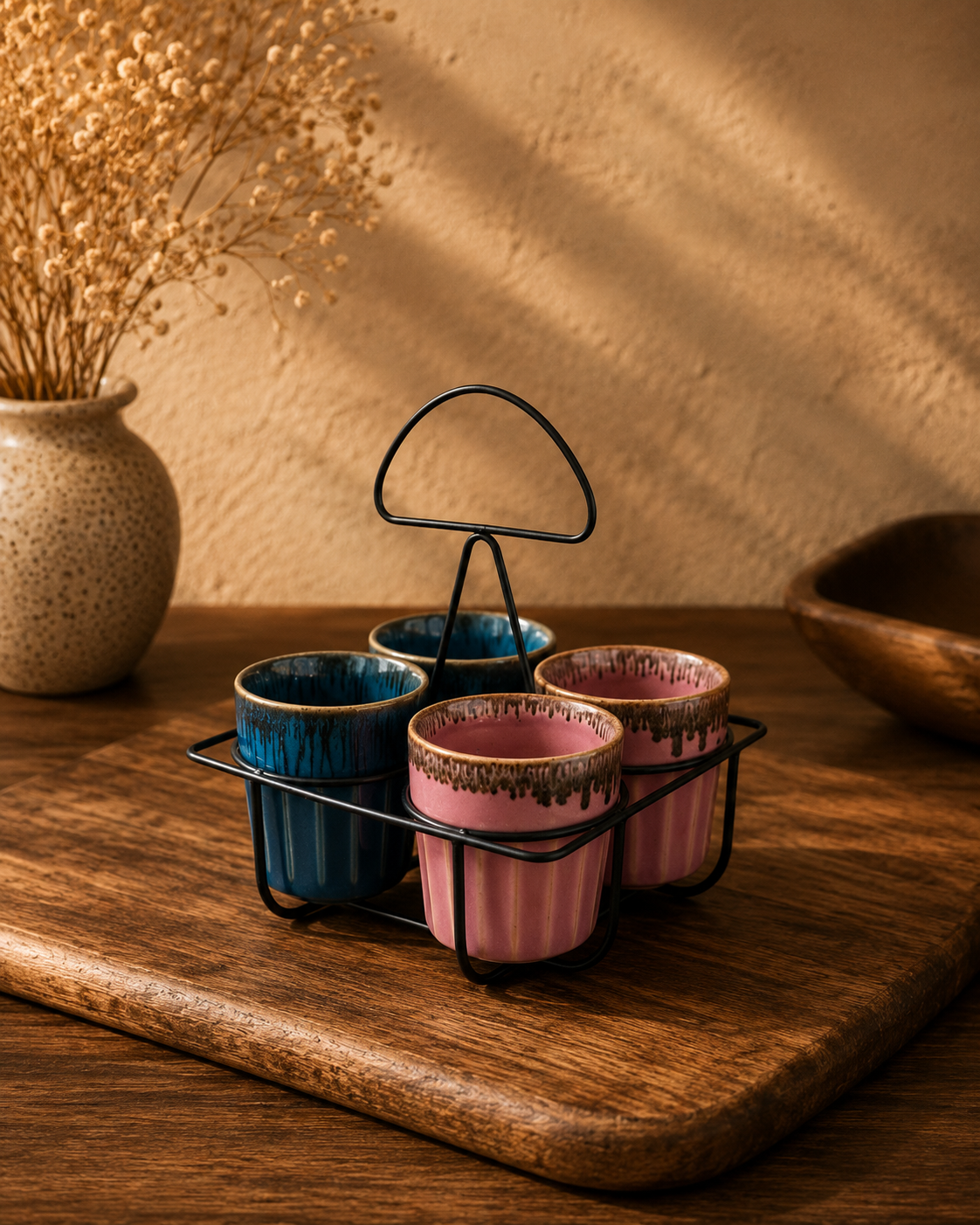 The "Rustic Drip" Chai Kulhad Set of 4 & Caddy