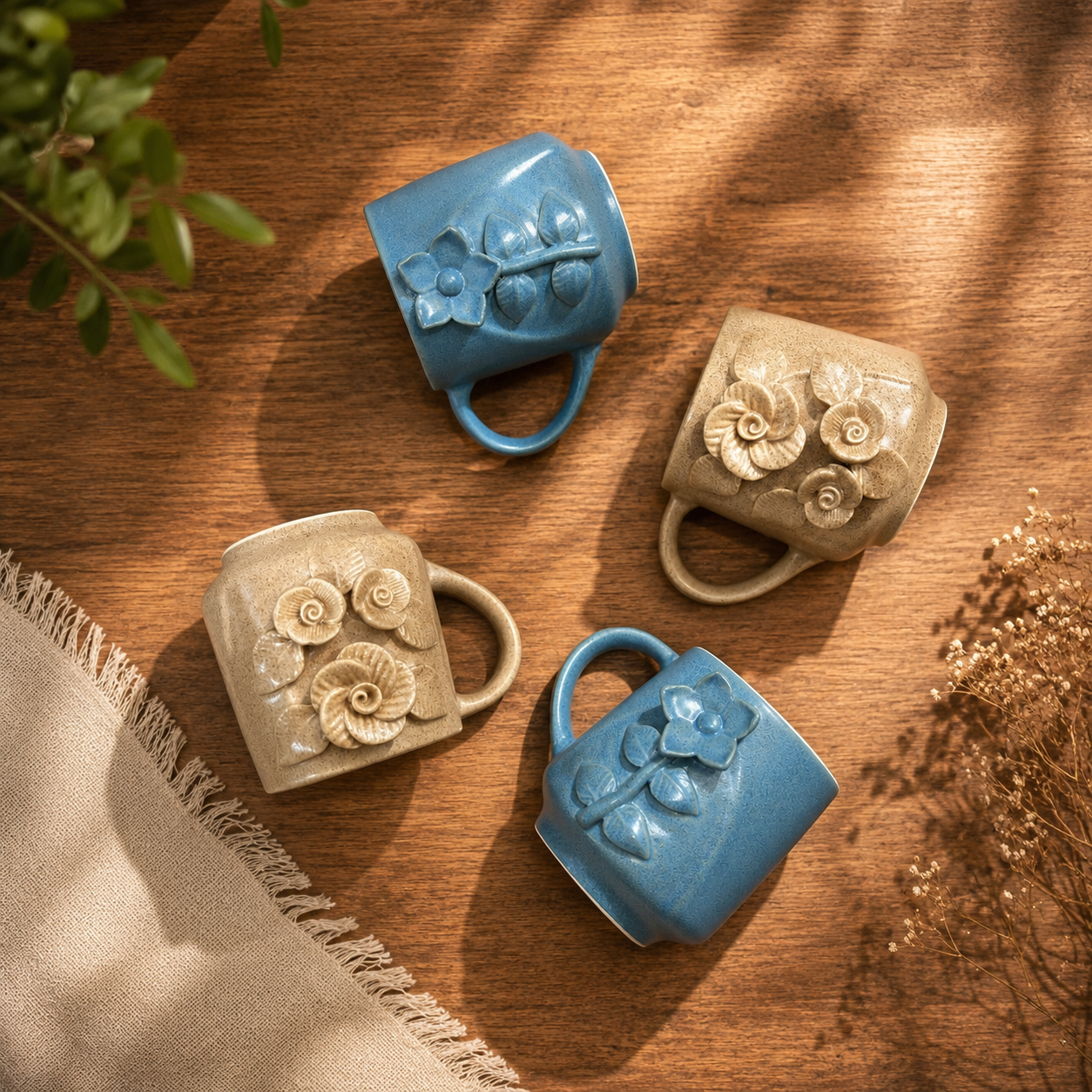 Set of 4 Flower Bloom Mug Set