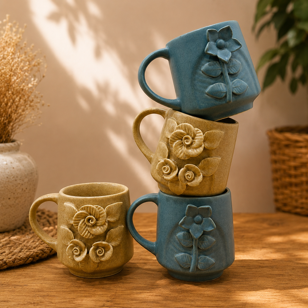 Set of 4 Flower Bloom Mug Set